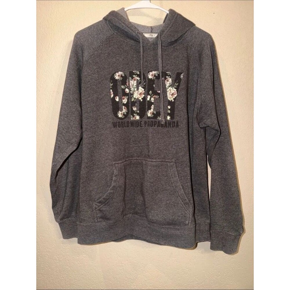Obey Women’s Floral Logo Hoodie - Charcoal Gray, sz M